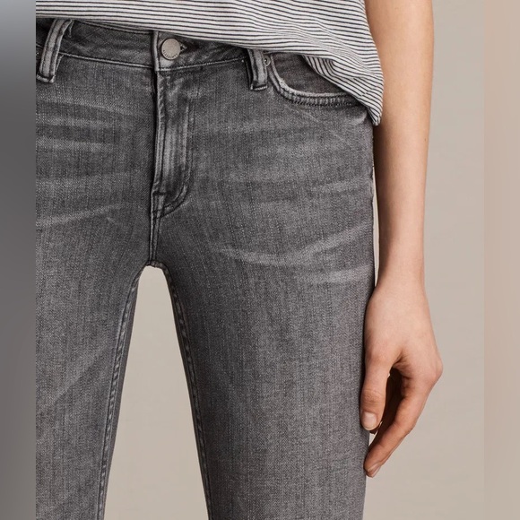 ALL SAINTS Mast Low Rise Crop Skinny Jean Medium Grey Raw Hem Stretch Denim - Picture 2 of 4